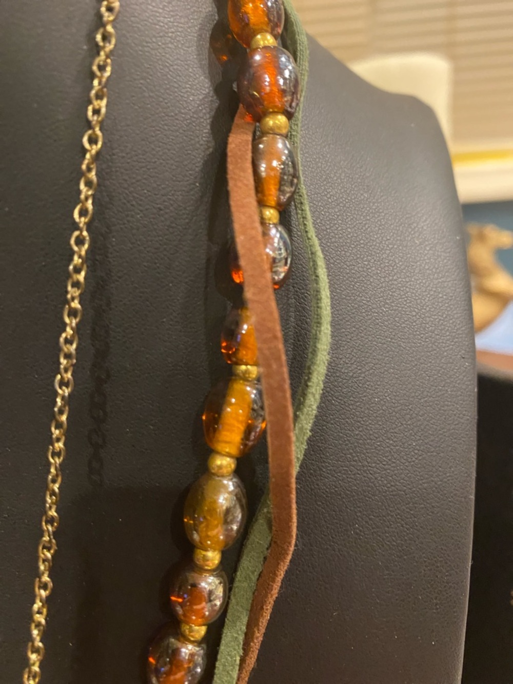 Wacky Item for Challenge Gold-Tone Multi Charm Necklace with Amber color Beads - Picture 11 of 12